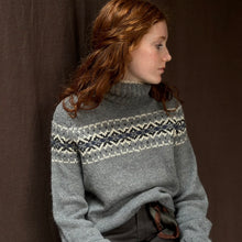 Load image into Gallery viewer, MEDIUM Intricate Fair Isle polo neck (grey/blue) : &lt;span style=&#39;text-decoration:line-through; color:red; font-size:18px;&#39;&gt;£385&lt;/span&gt;