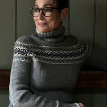 Load image into Gallery viewer, MEDIUM Intricate Fair Isle polo neck (grey/blue) : &lt;span style=&#39;text-decoration:line-through; color:red; font-size:18px;&#39;&gt;£385&lt;/span&gt;