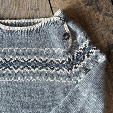 Load image into Gallery viewer, SMALL Intricate Fair Isle button neck jumper (grey/blue) : &lt;span style=&#39;text-decoration:line-through; color:red; font-size:18px;&#39;&gt;£365&lt;/span&gt;