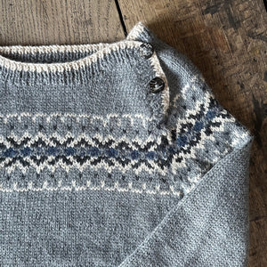 SMALL Intricate Fair Isle button neck jumper (grey/blue) : <span style='text-decoration:line-through; color:red; font-size:18px;'>£365</span>