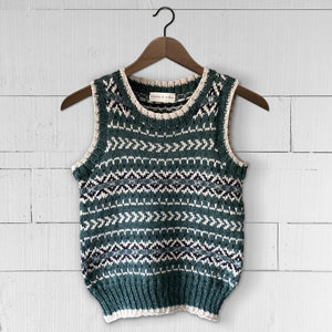 Fair Isle fitted round neck vest (green/cream)