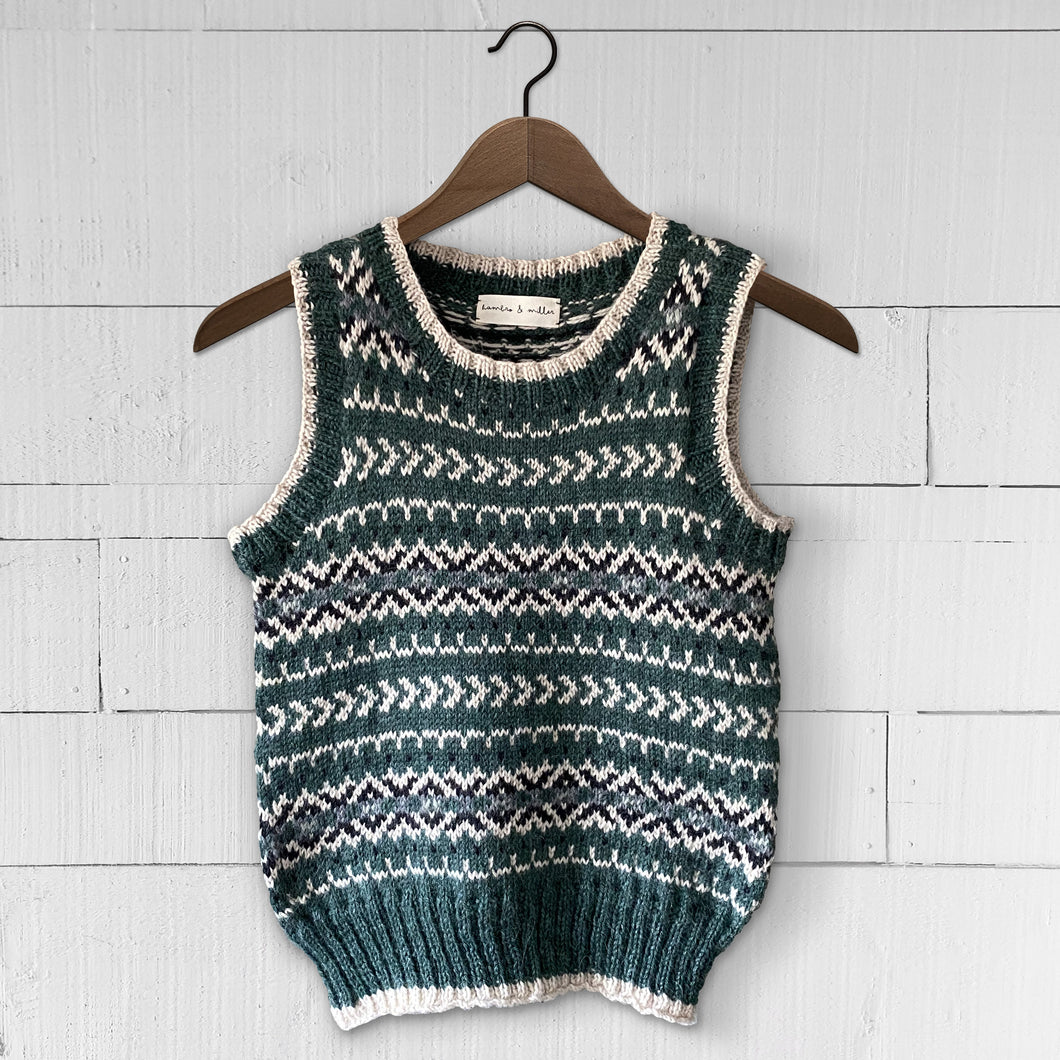 MEDIUM Fair Isle fitted round neck vest (green/cream) : <span style='text-decoration:line-through; color:red; font-size:18px;'>£325</span>