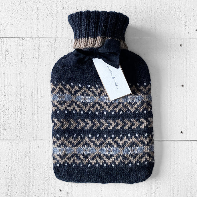 Fair Isle Hot Water Bottle (charcoal/camel)