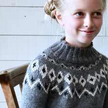 Load image into Gallery viewer, 1-2yrs Scandi Fair Isle yoke jumper (grey/cream) : &lt;span style=&#39;text-decoration:line-through; color:red; font-size:18px;&#39;&gt;£86&lt;/span&gt;