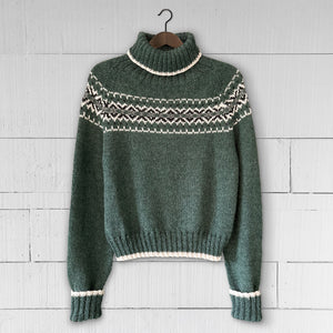 Intricate Fair Isle polo neck (green/cream)