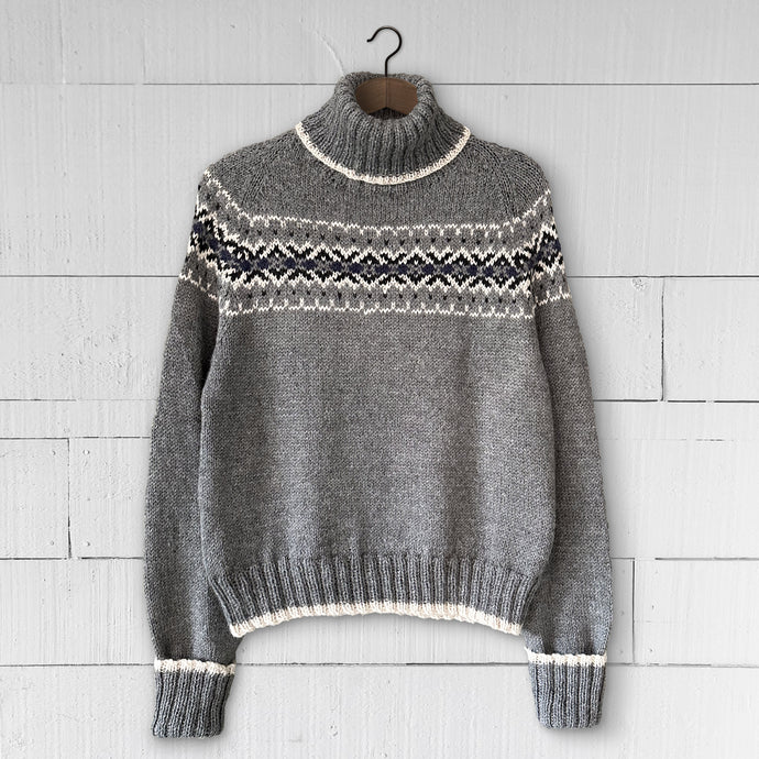 Intricate Fair Isle polo neck (grey/blue)