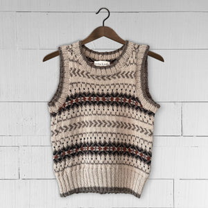 SMALL Fair Isle fitted round neck vest (sand/rust) : <span style='text-decoration:line-through; color:red; font-size:18px;'>£325</span>