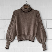 Load image into Gallery viewer, Cable sleeve polo neck jumper (light brown/chocolate)