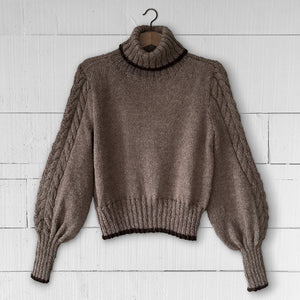 Cable sleeve polo neck jumper (light brown/chocolate)