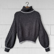 Load image into Gallery viewer, Cable sleeve polo neck jumper (charcoal/grey)