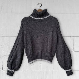 Cable sleeve polo neck jumper (charcoal/grey)