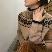 Load image into Gallery viewer, S/M Intricate Fair Isle polo neck (camel/charcoal/rust) : &lt;span style=&#39;text-decoration:line-through; color:red; font-size:18px;&#39;&gt;£385&lt;/span&gt;