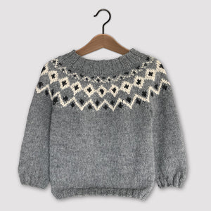 1-2yrs Scandi Fair Isle yoke jumper (grey/cream) : <span style='text-decoration:line-through; color:red; font-size:18px;'>£86</span>