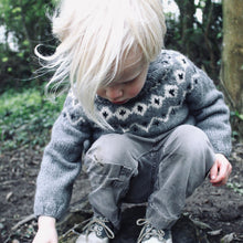 Load image into Gallery viewer, 1-2yrs Scandi Fair Isle yoke jumper (grey/cream) : &lt;span style=&#39;text-decoration:line-through; color:red; font-size:18px;&#39;&gt;£86&lt;/span&gt;